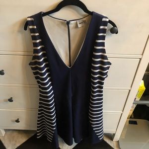 ASOS navy and white striped plunge skater dress